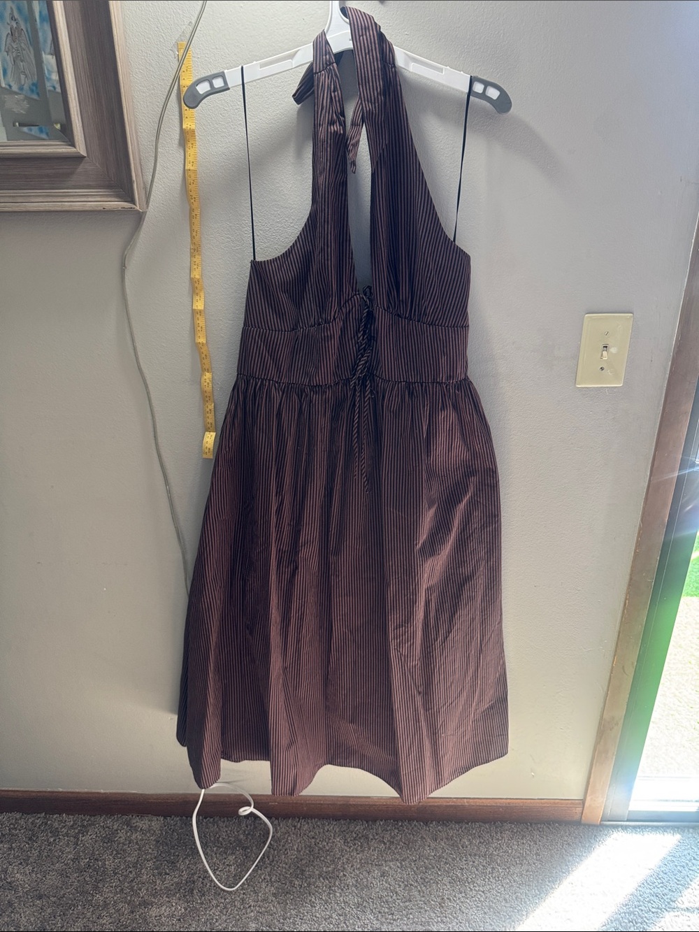 Strapless Brown and Black Pinstripe Sundress